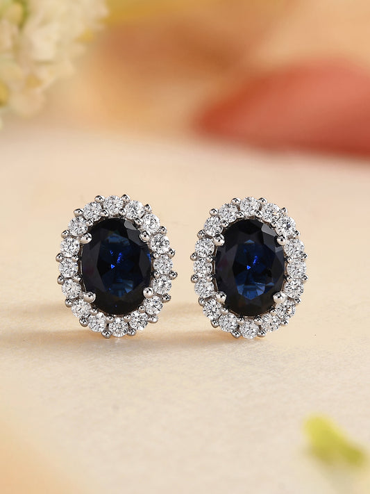 Classic Royal Blue Sapphire Stud Earring In 925 Silver