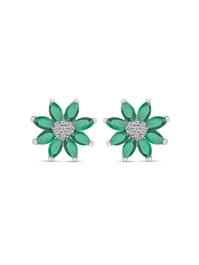 green emerald CZ stud earrings in 925 sterling silver by Ornate Jewels