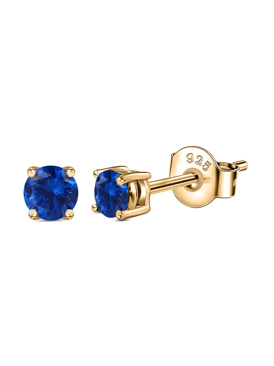 Blue Sapphire Half Carat Yellow Gold Studs For Women