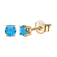 Blue Topaz CZ Half Carat Daily Wear Yellow Gold Studs