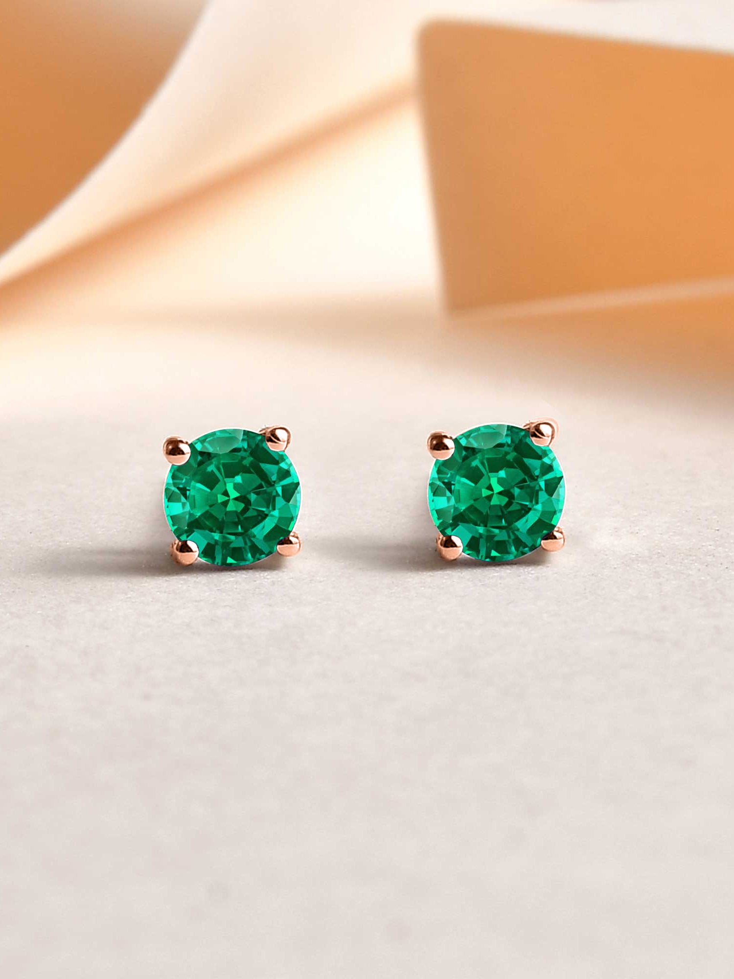Half Carat Green Emerald Rose Gold Studs For Women