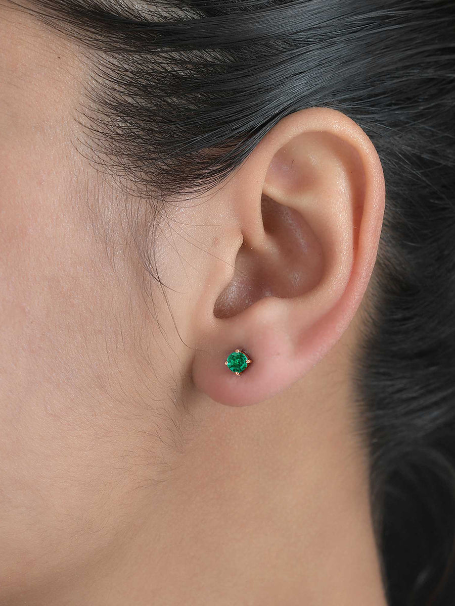 Half Carat Green Emerald Rose Gold Studs For Women