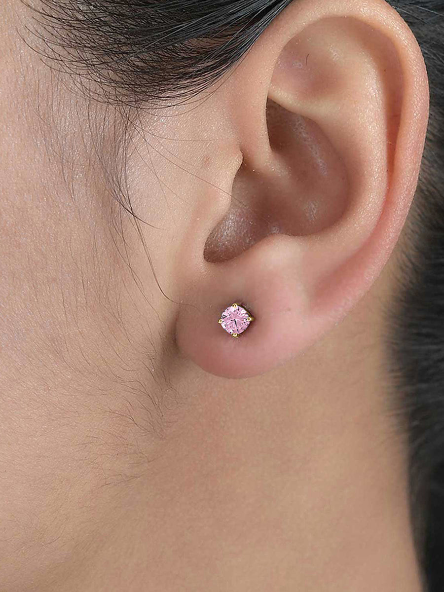 Half Carat Pink Cz Yellow Gold Studs For Women