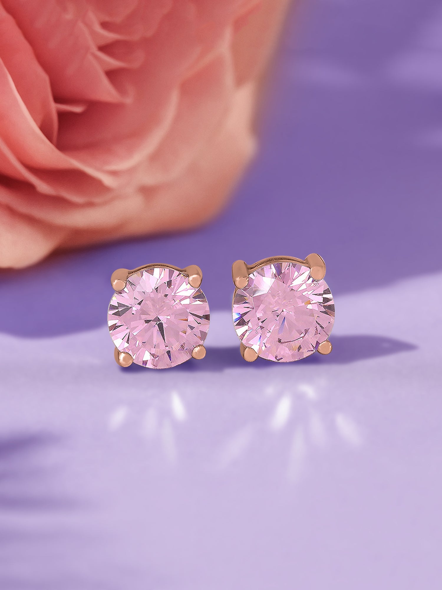 Half Carat Pink Cz Rose Gold Studs For Women