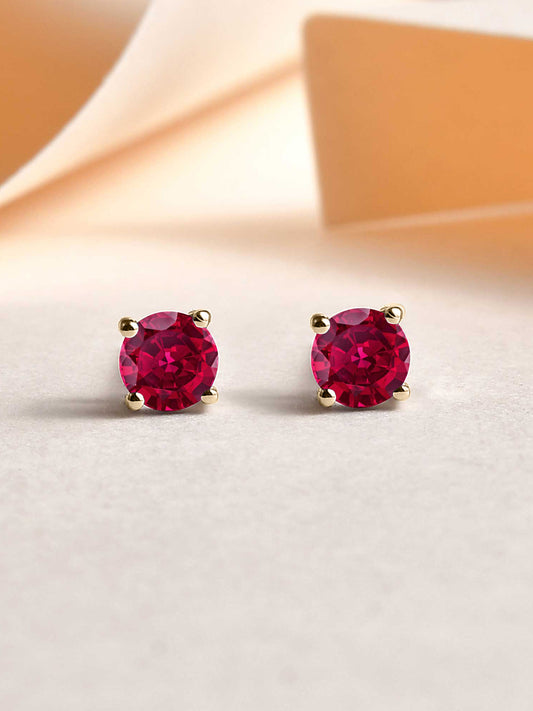 Red Ruby Half Carat Solitaire Yellow Gold Stud Earrings For Women
