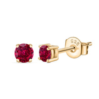 Red Ruby CZ Half Carat Solitaire Yellow Gold Stud Earrings For Women