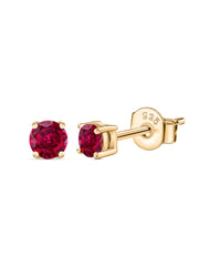 Red Ruby Half Carat Solitaire Yellow Gold Stud Earrings For Women