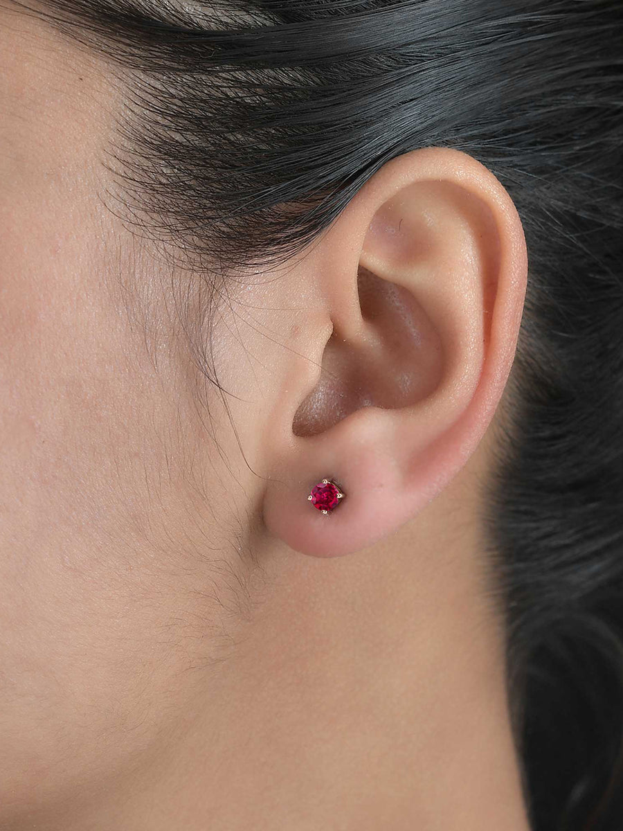 Red Ruby Half Carat Solitaire Rose Gold Stud Earrings For Women