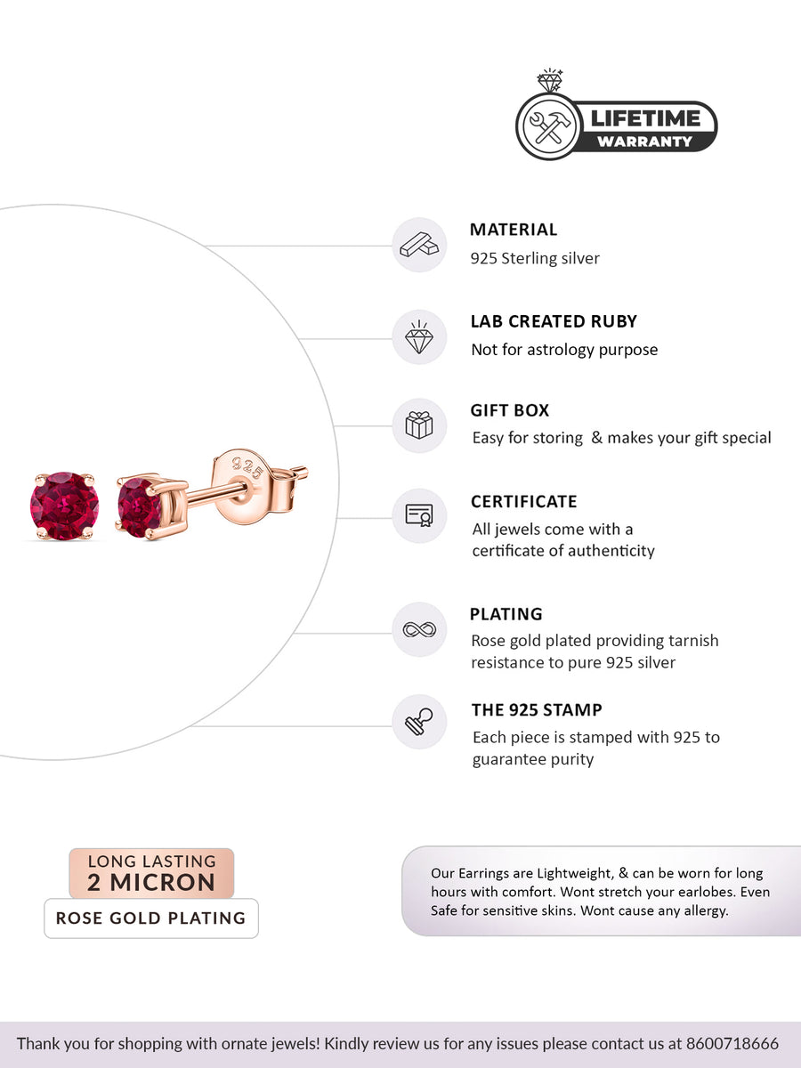Red Ruby Half Carat Solitaire Rose Gold Stud Earrings For Women