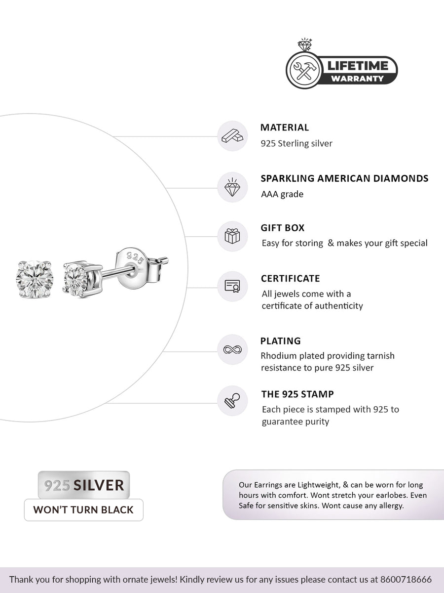 Half Carat American Diamond Solitaire Studs For Women