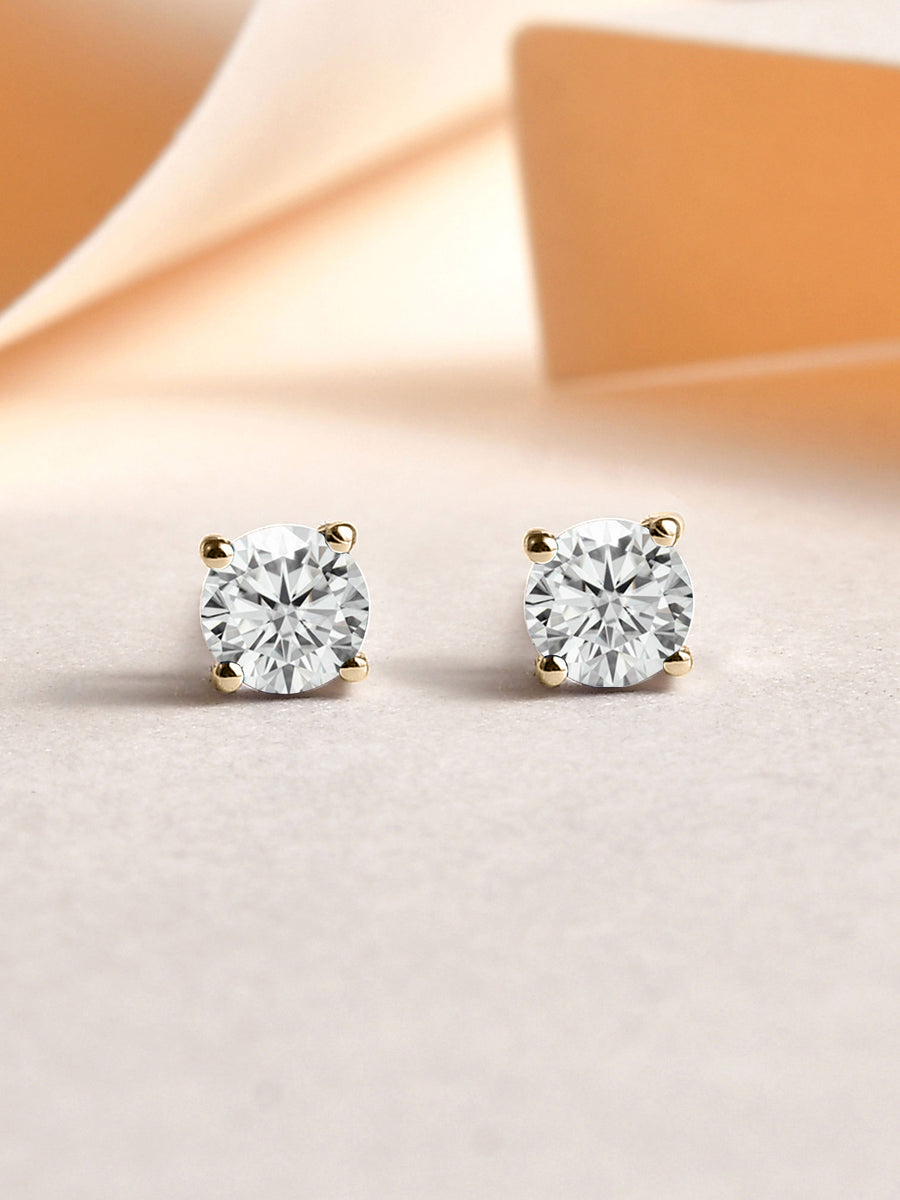 American Diamond Yellow Gold Solitaire Studs For Women