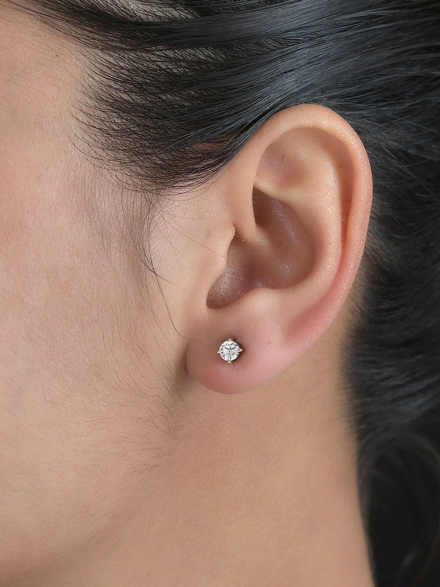 American Diamond Yellow Gold Solitaire Studs For Women