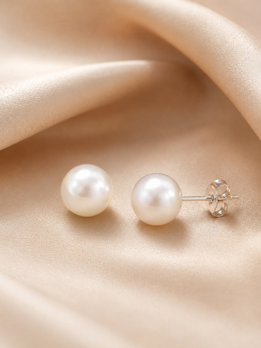 7Mm Natural Freshwater Pearl 925 Silver Stud Earrings