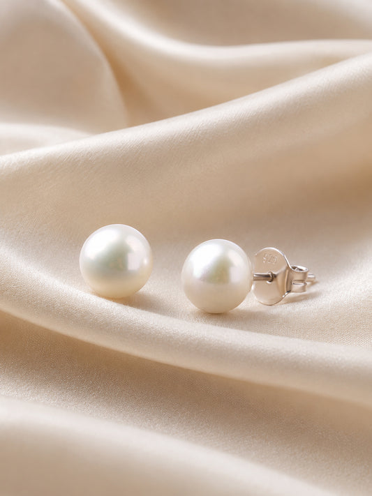 Natural Freshwater Pearl Stud 925 Silver Earrings