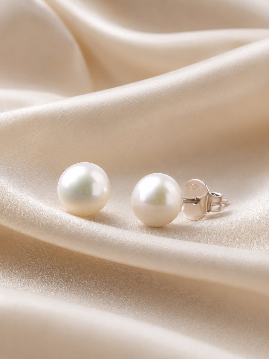 Natural Freshwater Pearl Stud 925 Silver Earrings