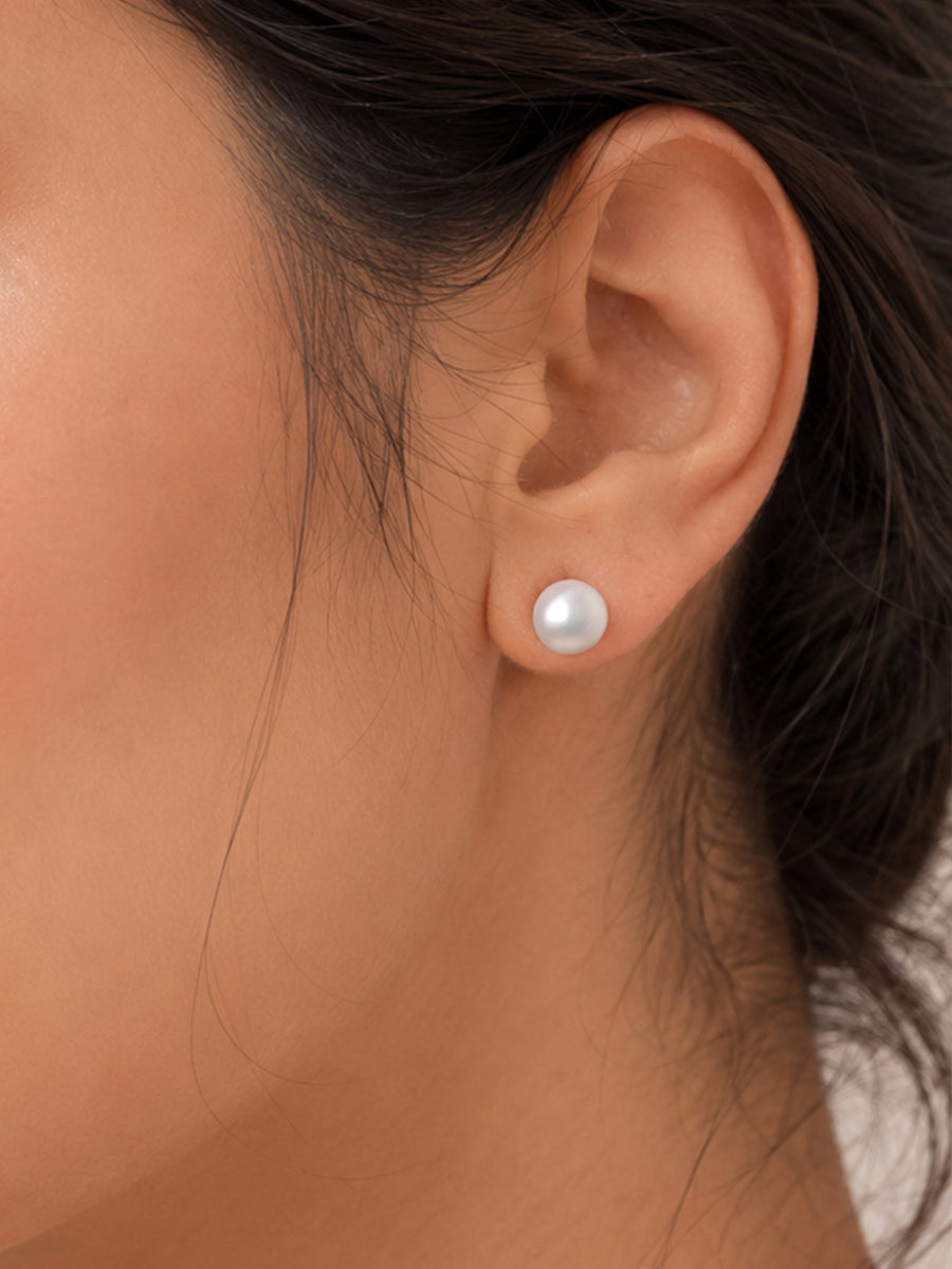Natural Freshwater Pearl Stud 925 Silver Earrings