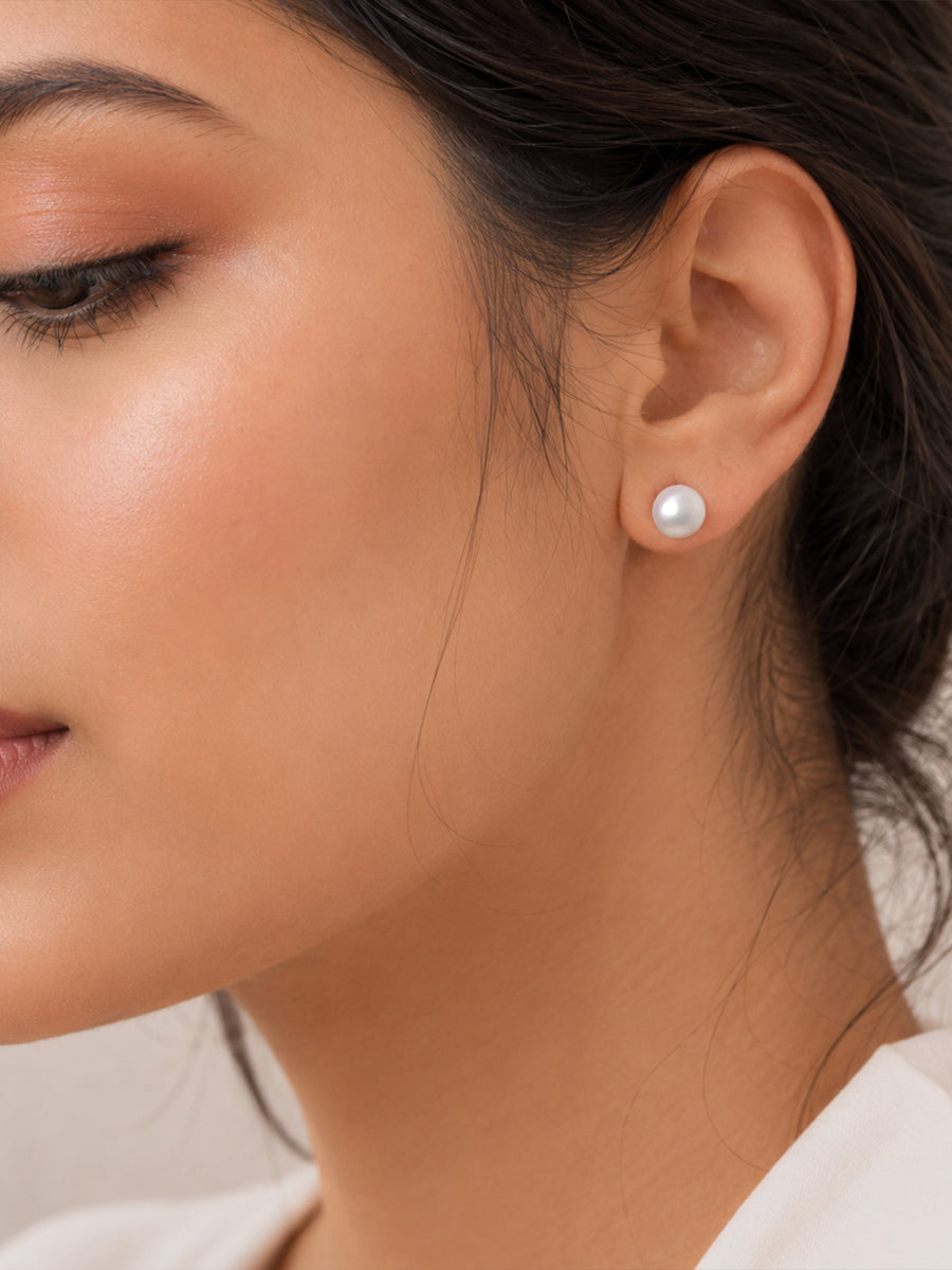 Natural Freshwater Pearl Stud 925 Silver Earrings