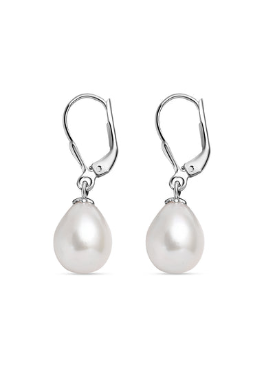 Ornate Jewels 10Mm Real Pearl 925 Silver Leverback Drop Earrings-3