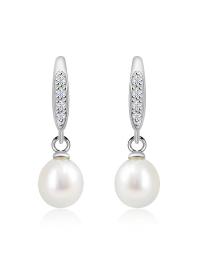 Real Pearl Drop Earrings For Girls In Silver - Ornate Jewels Jewellery