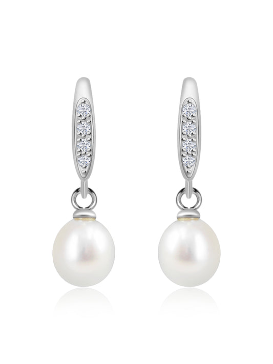 Real Pearl Drop Earrings For Girls In Silver - Ornate Jewels Jewellery