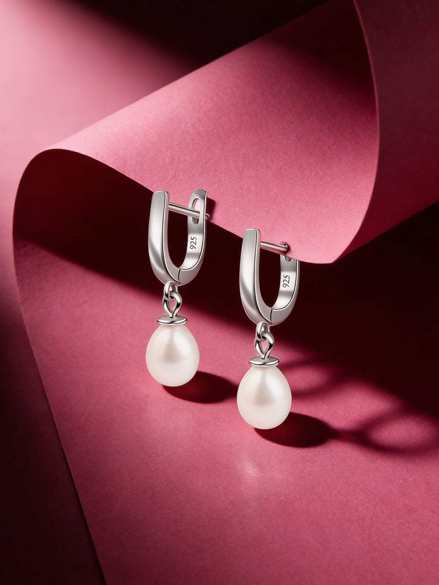 Freshwater Pearl Silver Drop Earrings