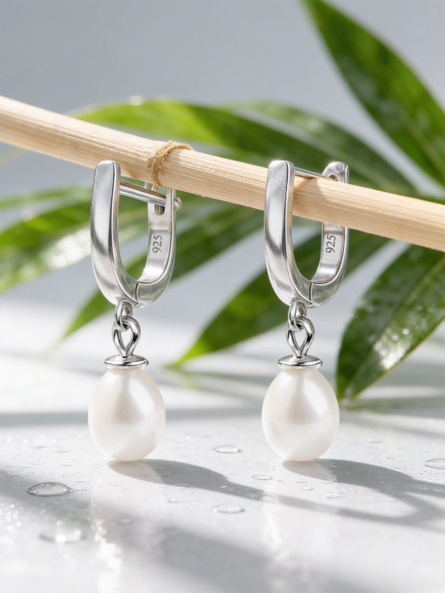 Freshwater Pearl Silver Drop Earrings