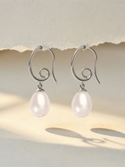 Graceful Freshwater Pearl Silver Drop Earrings