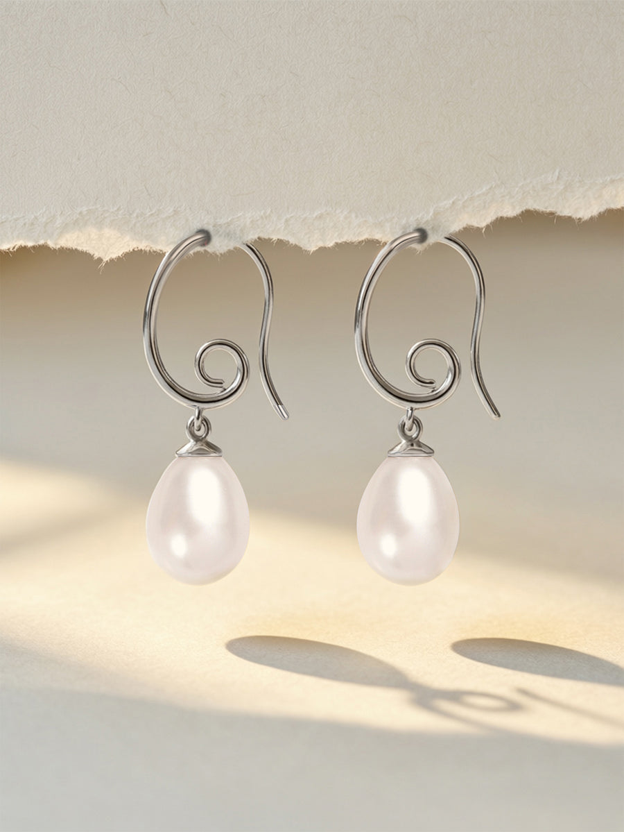 Graceful Freshwater Pearl Silver Drop Earrings
