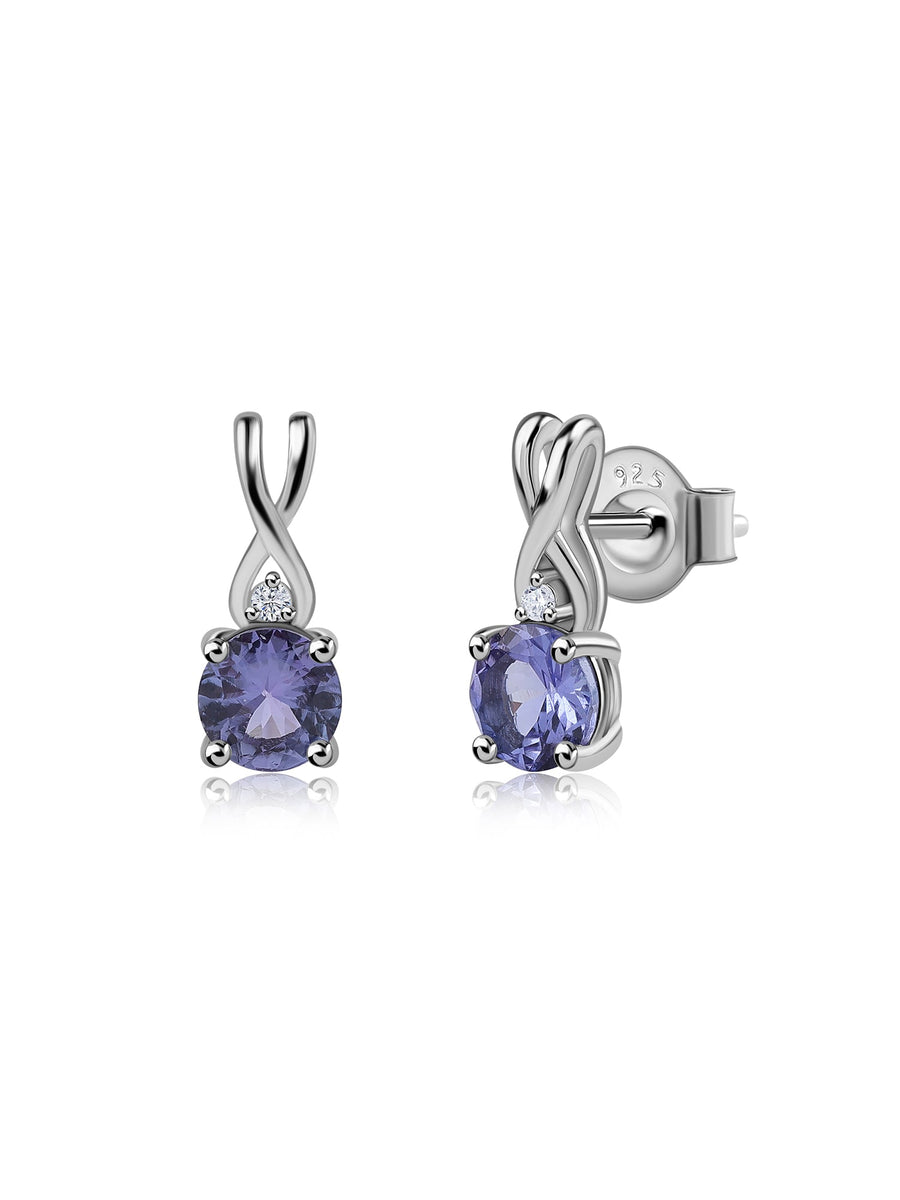 Tanzanite Solitaire Silver Stud Earrings