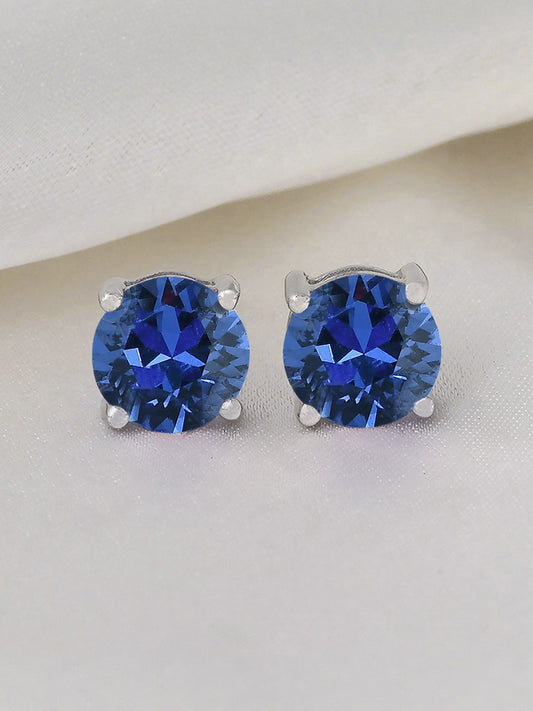 1 Carat Blue Sapphire Solitaire Stud Earrings