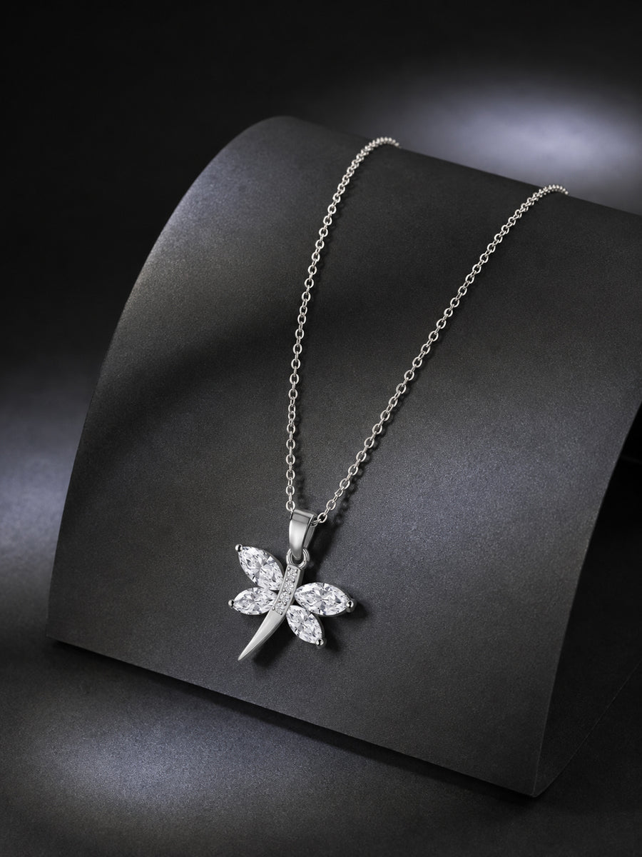 American Diamond Butterfly Necklace In 925 Silver