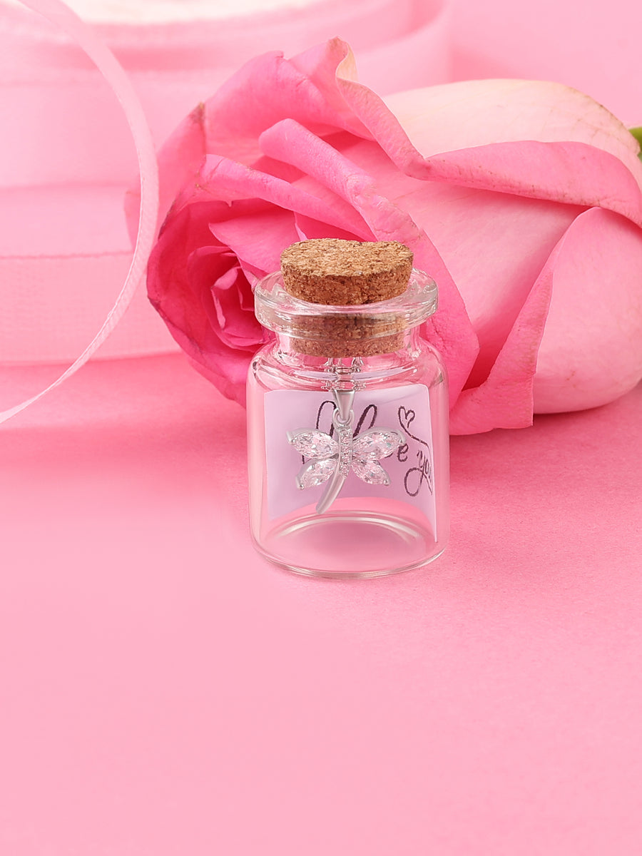 American Diamond Butterfly Necklace In 925 Silver