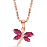 Rose Gold-Plated Red Ruby CZ Butterfly Pendant With Chain