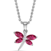 Pure Silver Red Ruby CZ Butterfly Pendant