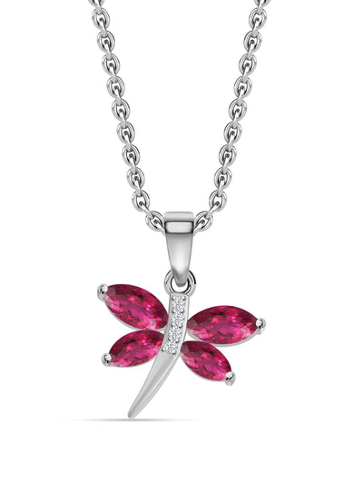 Pure Silver Red Ruby CZ Butterfly Pendant