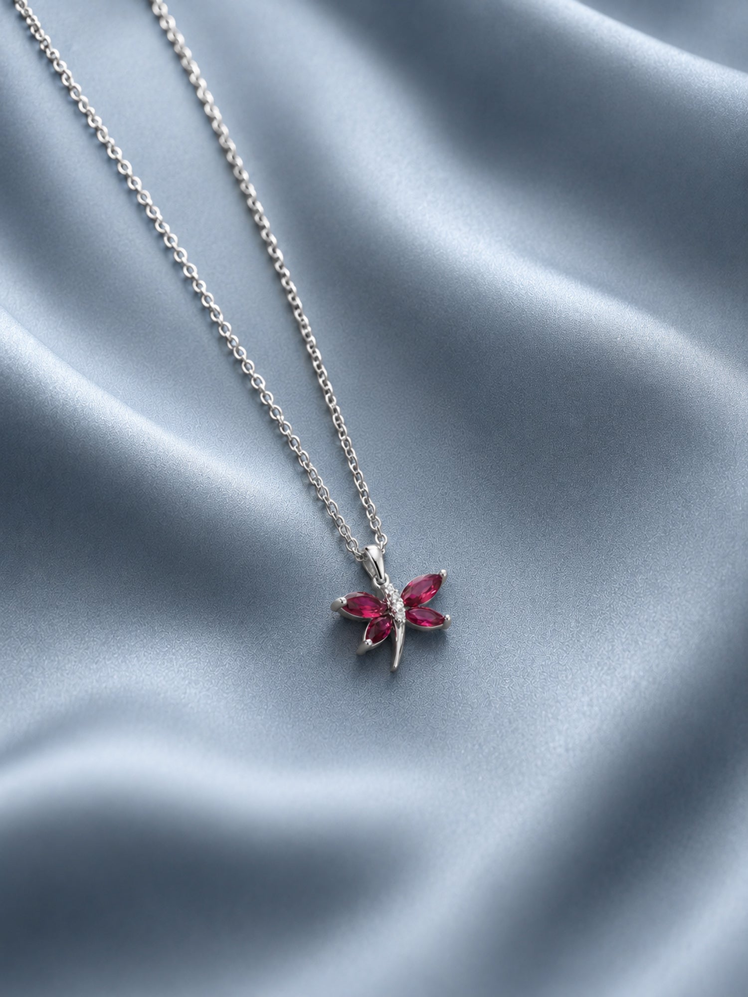 Pure Silver Red Ruby CZ Butterfly Pendant