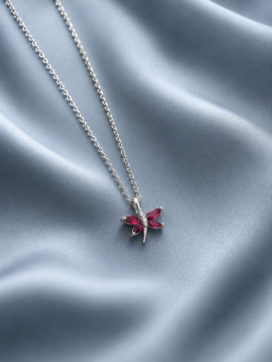 Pure Silver Red Ruby CZ Butterfly Pendant
