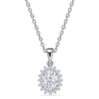 Sterling Silver 1.5 Carat American Diamond Halo Oval Necklace