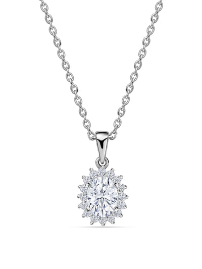 Sterling Silver 1.5 Carat American Diamond Halo Oval Necklace-2
