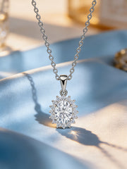 Sterling Silver 1.5 Carat American Diamond Halo Oval Necklace