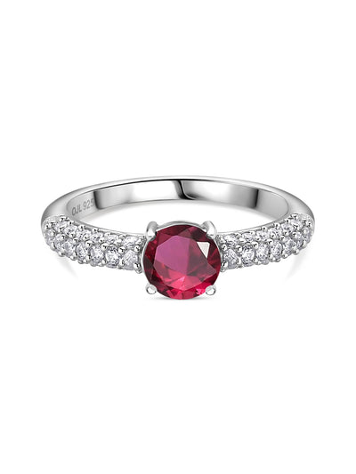 1 Carat Red Ruby CZ Solitaire Silver Ring
