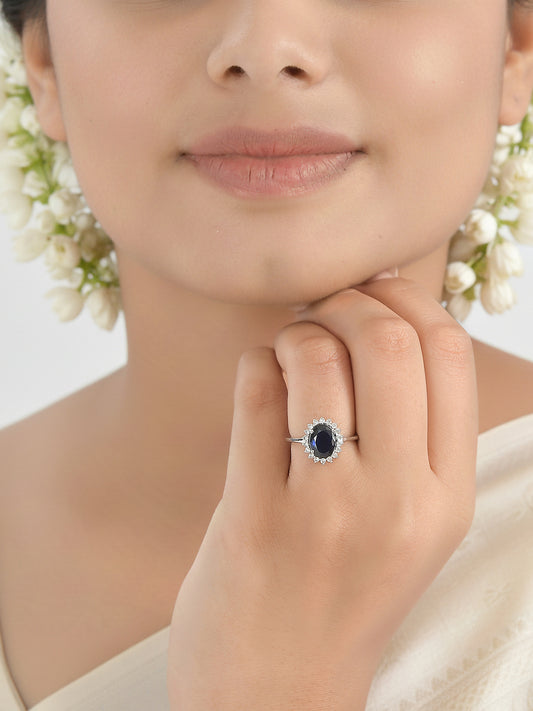 Oval Blue Sapphire Silver Ring