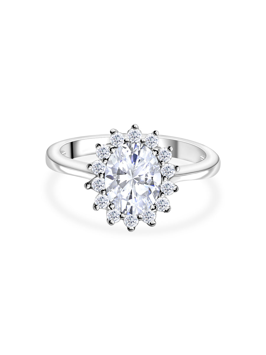 Oval 1.5 Carat Diamond Look Cubic Zirconia Silver Ring-2