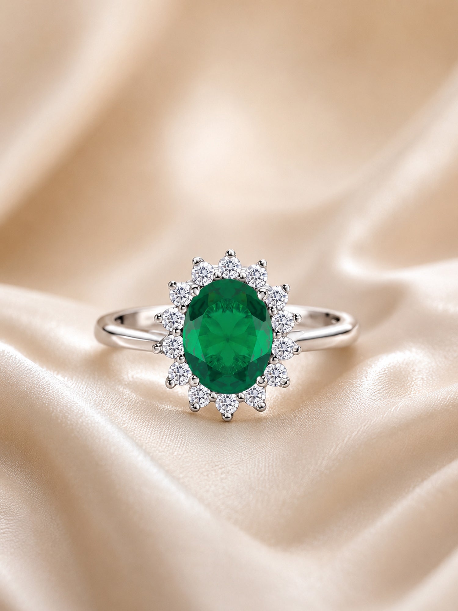 Oval Royal Emerald CZ Silver Ring