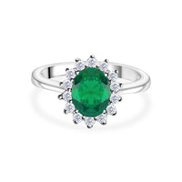 Oval Royal Emerald CZ Silver Ring