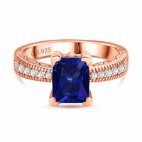 1.5 Carat Blue Sapphire CZ Solitaire Rose Gold Plated Ring
