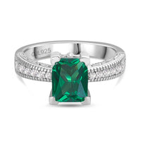 1.5 Carat Green Emerald CZ Solitaire Ring in 925 Silver