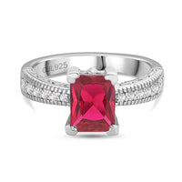 Red Ruby CZ And American Diamond Engagement Ring In 925 Silver