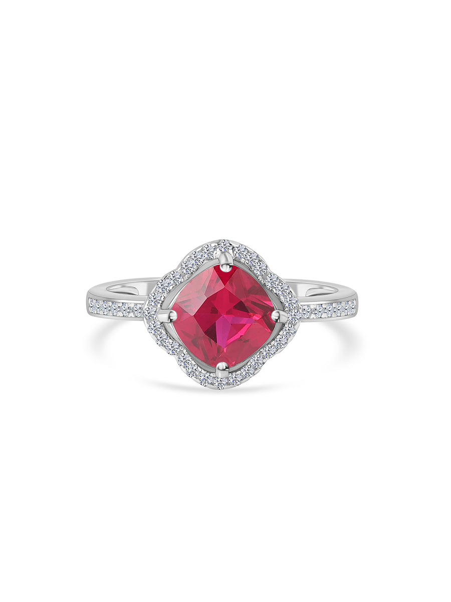 Forever Red Ruby CZ Silver Flower Ring