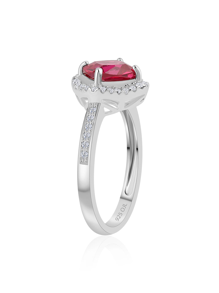 Forever Red Ruby CZ Silver Flower Ring
